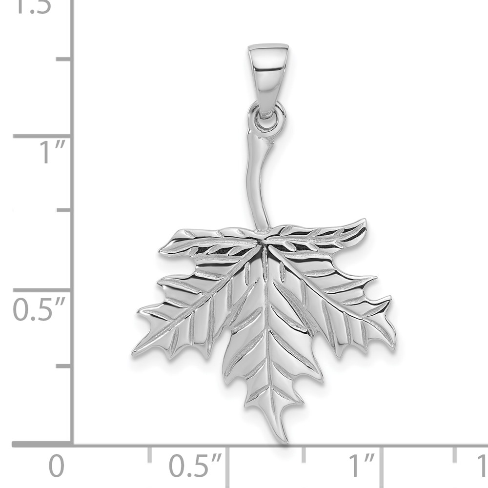 Sterling Silver Rhodium-Plated Polished Leaf Pendant (QC11334)