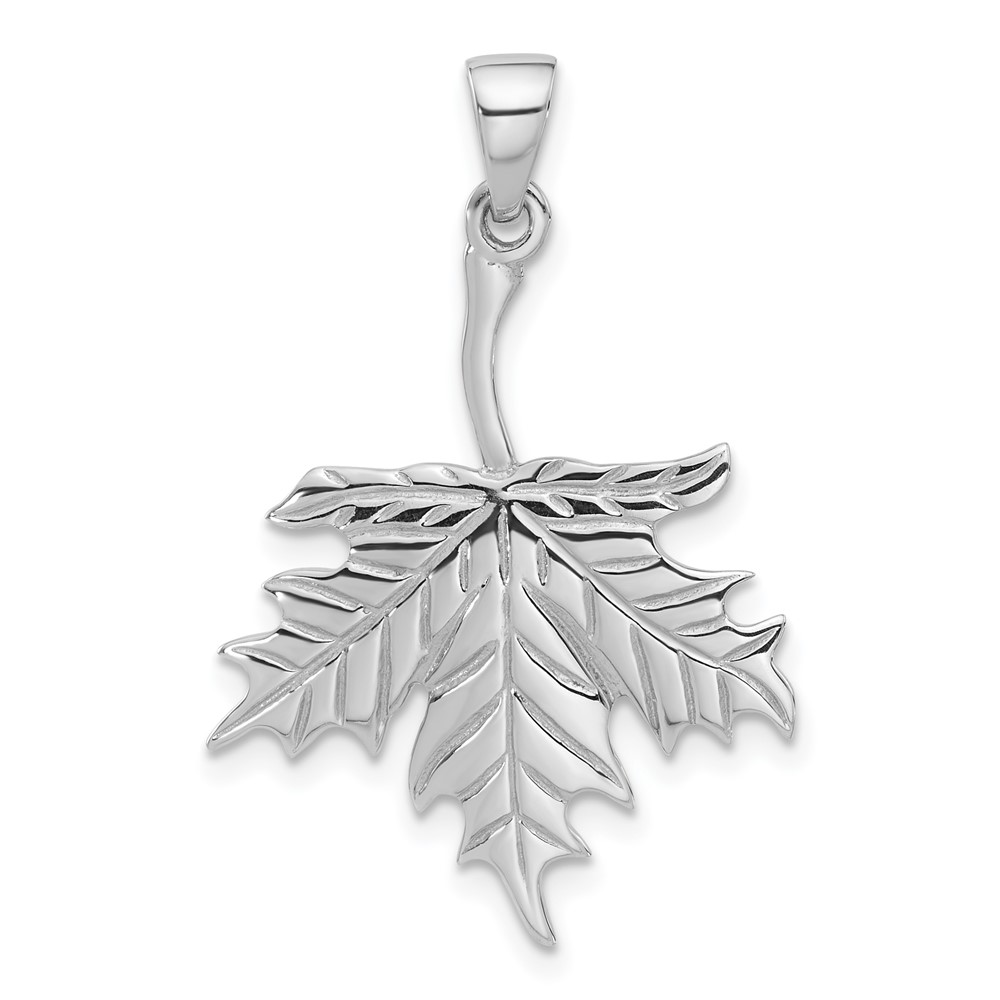 Sterling Silver Rhodium-Plated Polished Leaf Pendant (QC11334)