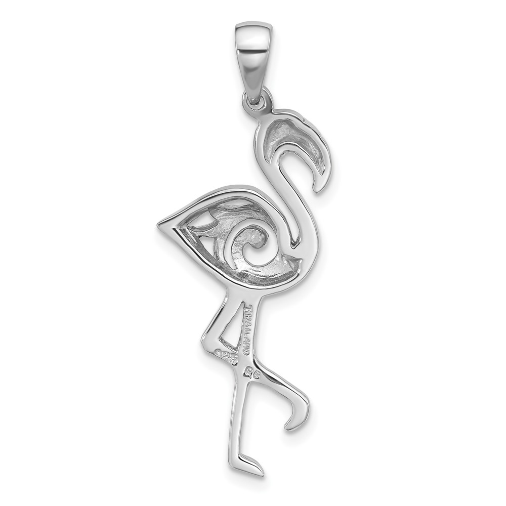 Sterling Silver Rhodium-Plated Polished Flamingo Pendant (QC11337)