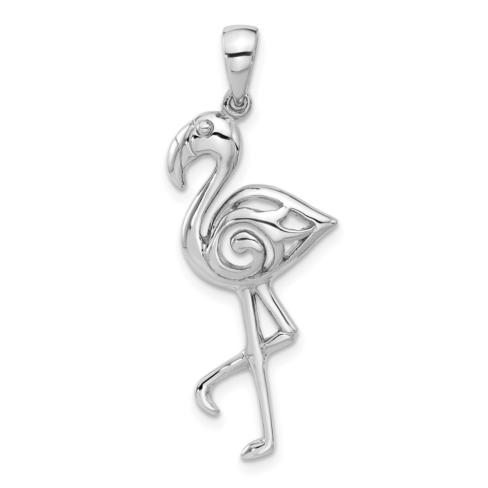 Sterling Silver Rhodium-Plated Polished Flamingo Pendant (QC11337)