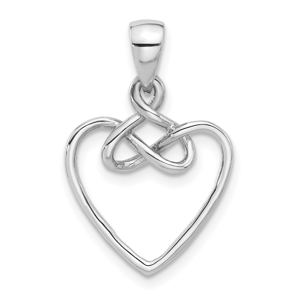 Sterling Silver Rhodium-Plated Polished Fancy Open Heart Pendant (QC11353)