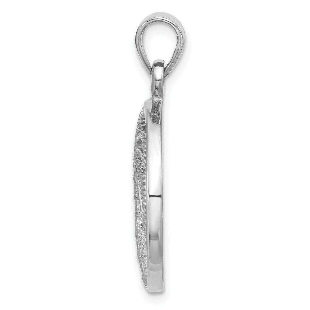 Sterling Silver Rhodium-Plated Textured and Polished Palm Tree Pendant (QC11357)