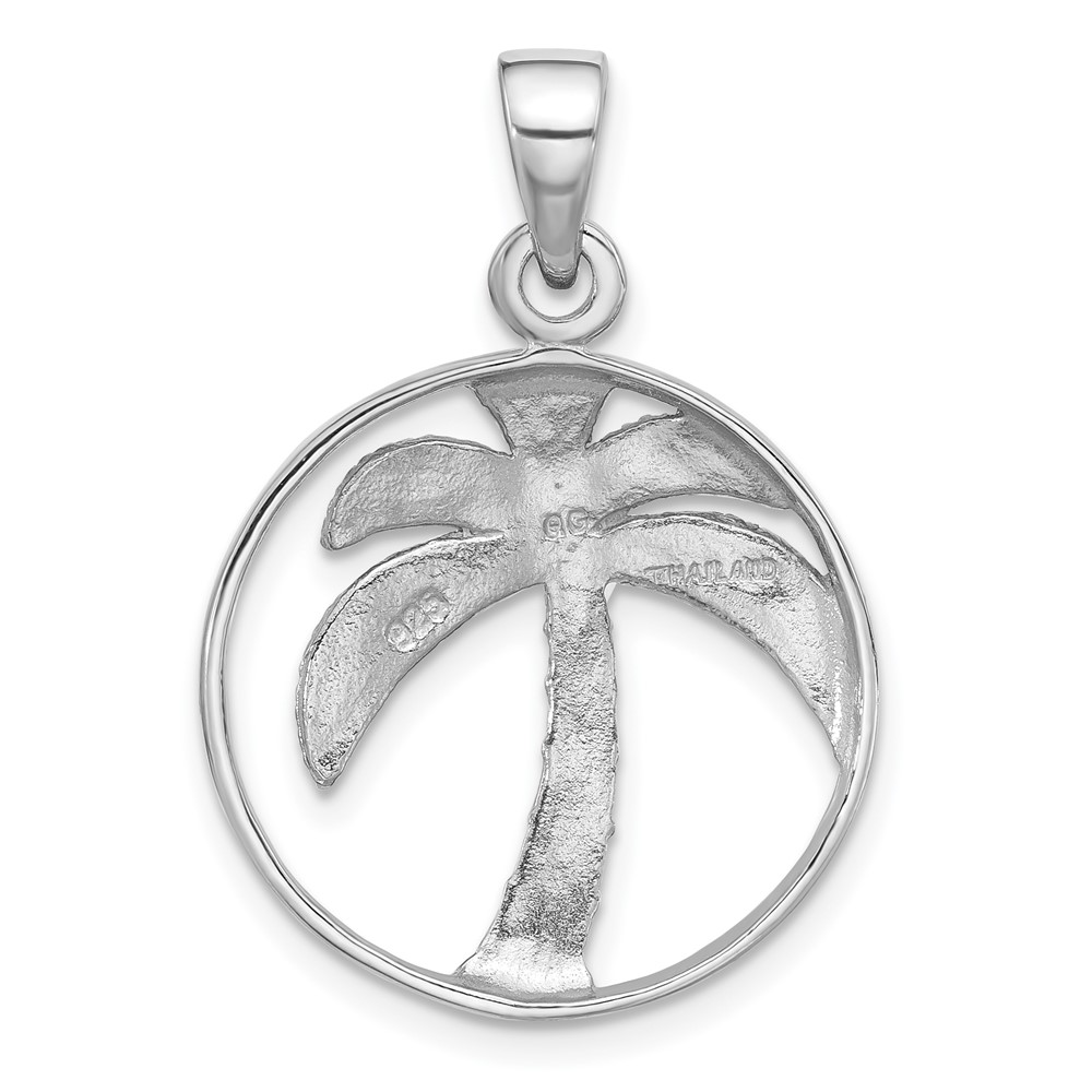 Sterling Silver Rhodium-Plated Textured and Polished Palm Tree Pendant (QC11357)