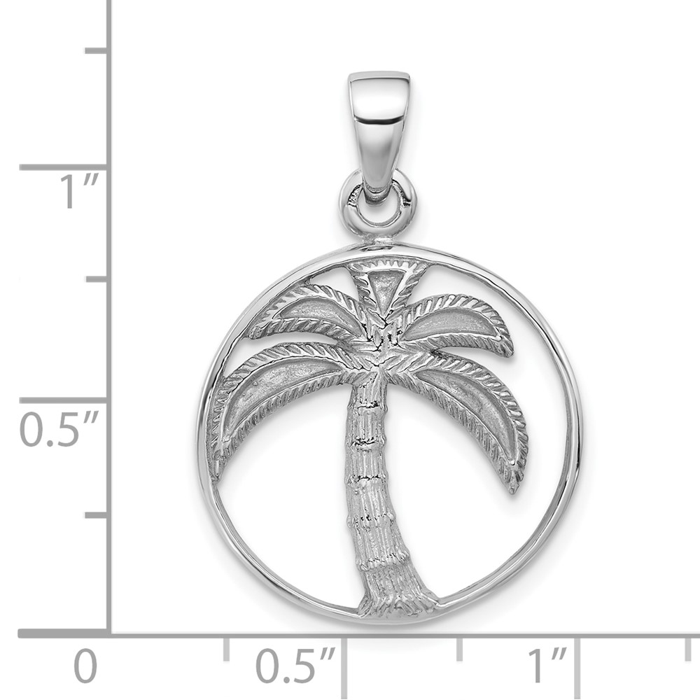 Sterling Silver Rhodium-Plated Textured and Polished Palm Tree Pendant (QC11357)