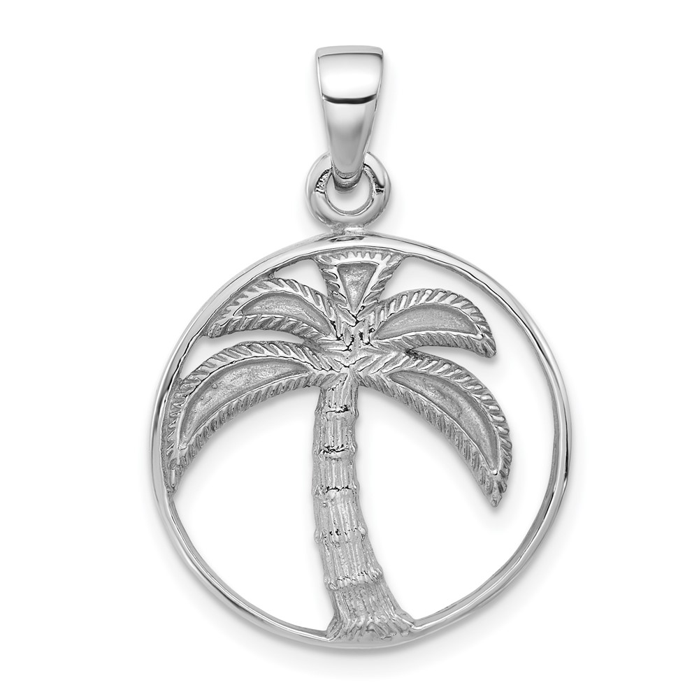 Sterling Silver Rhodium-Plated Textured and Polished Palm Tree Pendant (QC11357)