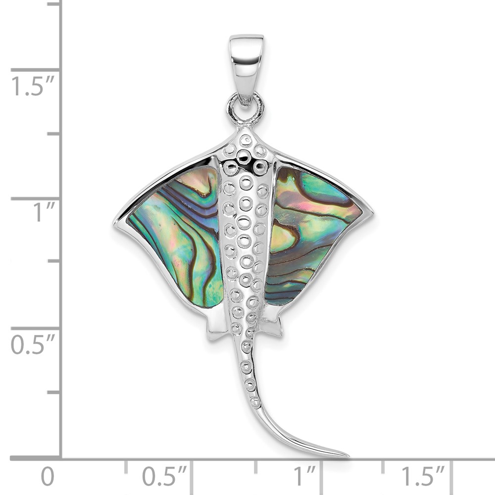 Sterling Silver Rhodium-plated Polished Polished Abalone Stingray Pendant (QC11365)