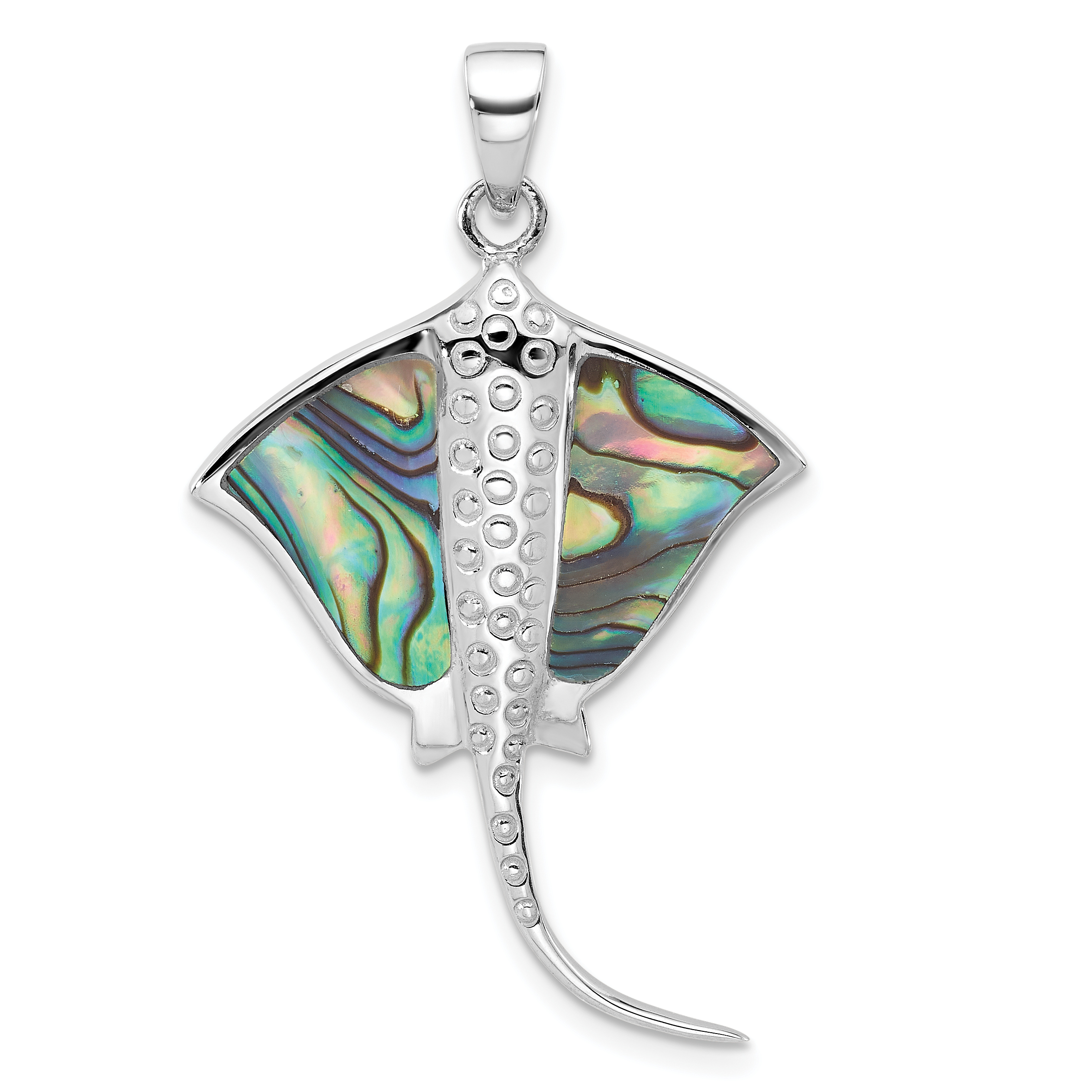 Sterling Silver Rhodium-plated Polished Polished Abalone Stingray Pendant (QC11365)