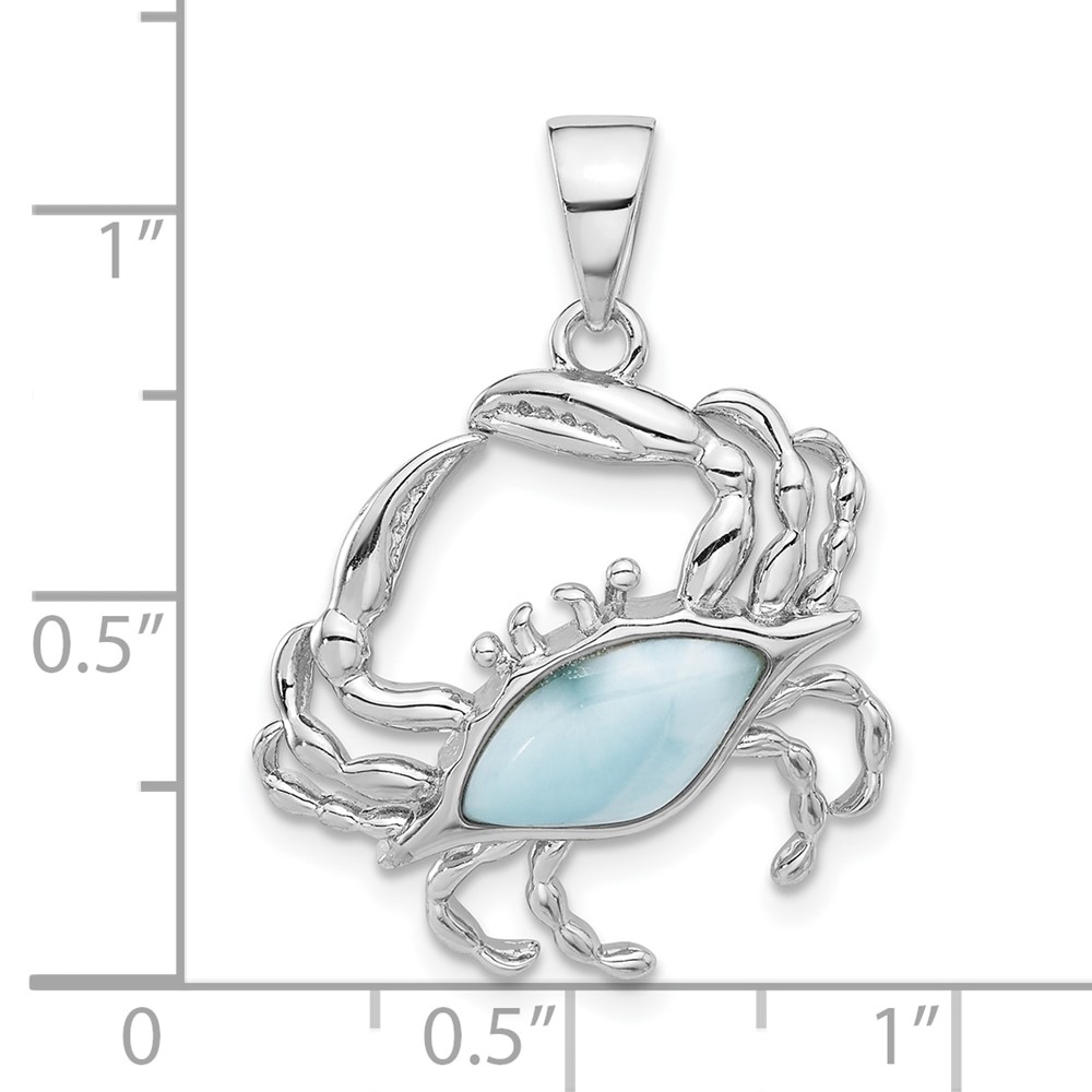 Sterling Silver Rhodium-plated with Larimar Crab Pendant (QC11368)