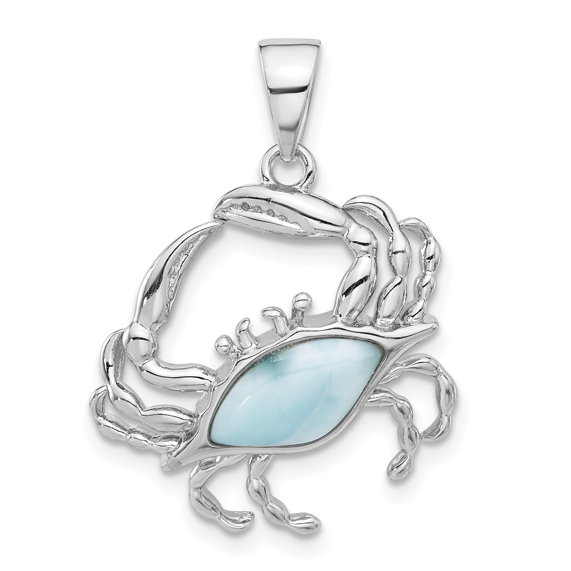 Sterling Silver Rhodium-plated with Larimar Crab Pendant (QC11368)