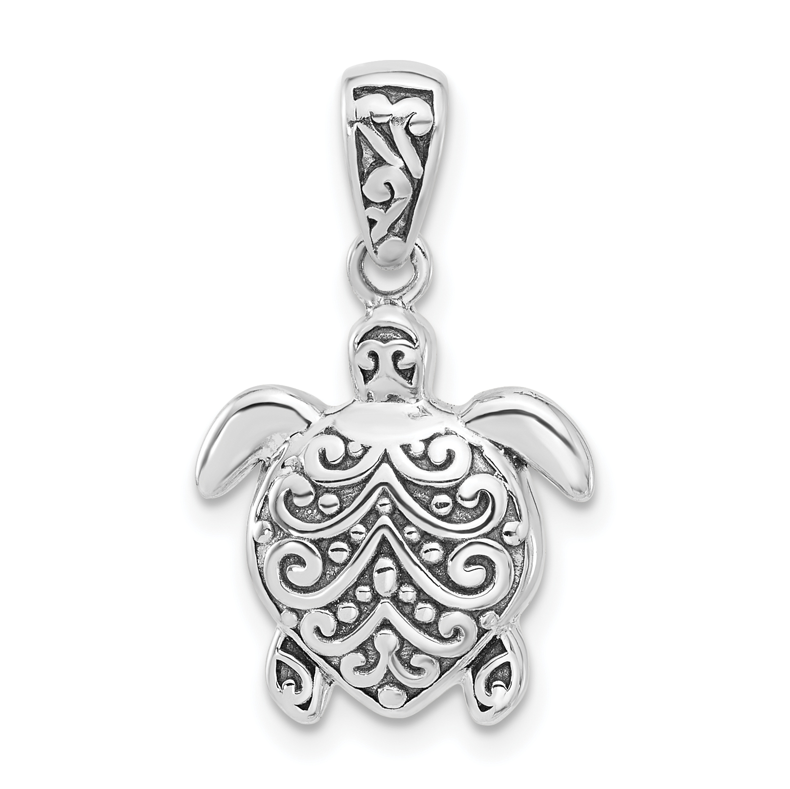 Sterling Silver Rhodium-plated Oxidized Sea Turtle Pendant (QC11369)