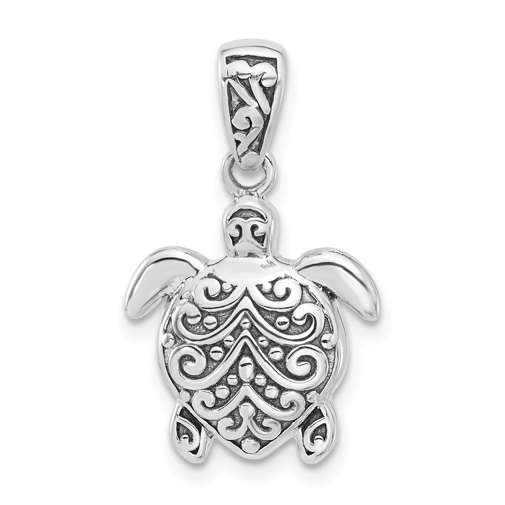 Sterling Silver Rhodium-plated Oxidized Sea Turtle Pendant (QC11369)