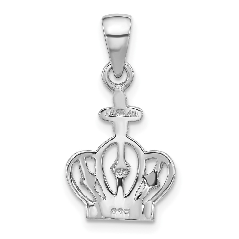 Sterling Silver Rhodium-Plated Polished Crown w/Cross Pendant (QC11376)