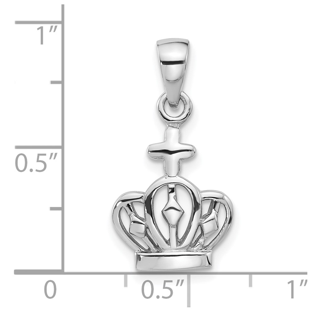 Sterling Silver Rhodium-Plated Polished Crown w/Cross Pendant (QC11376)