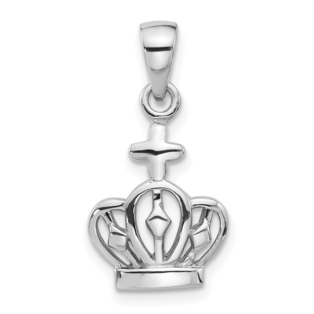 Sterling Silver Rhodium-Plated Polished Crown w/Cross Pendant (QC11376)