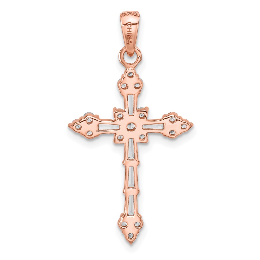 Sterling Silver Rose-tone CZ Cross Pendant (QC11418)