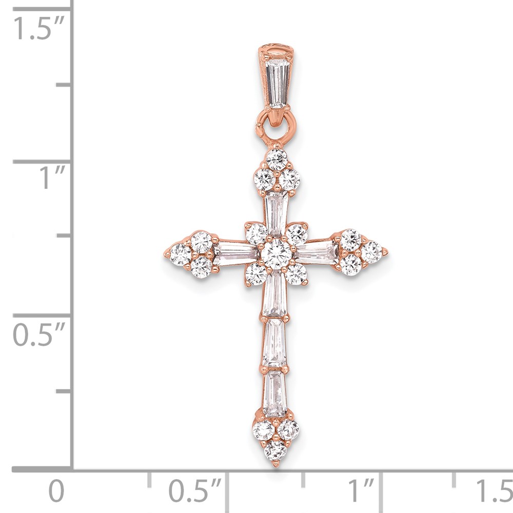 Sterling Silver Rose-tone CZ Cross Pendant (QC11418)