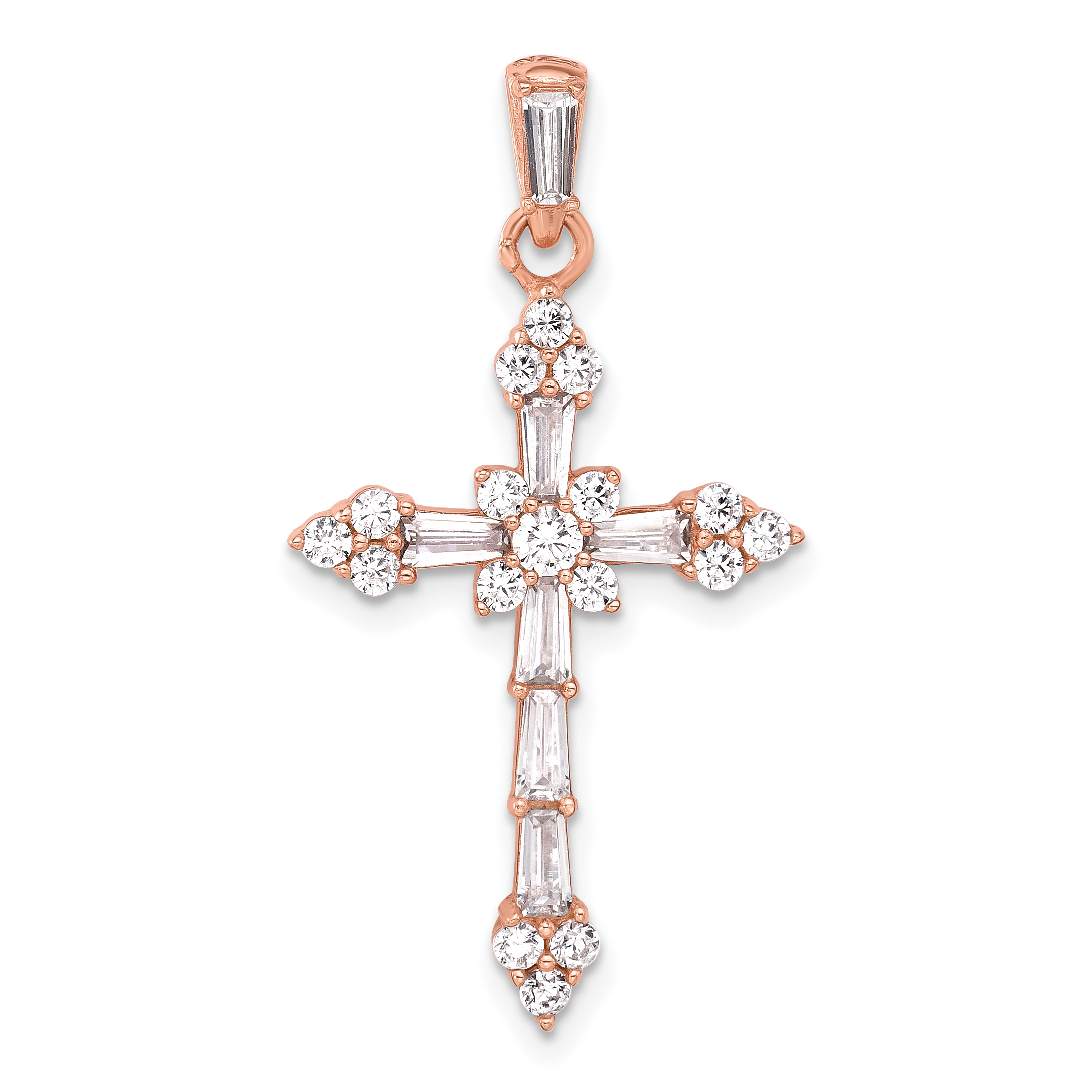 Sterling Silver Rose-tone CZ Cross Pendant (QC11418)