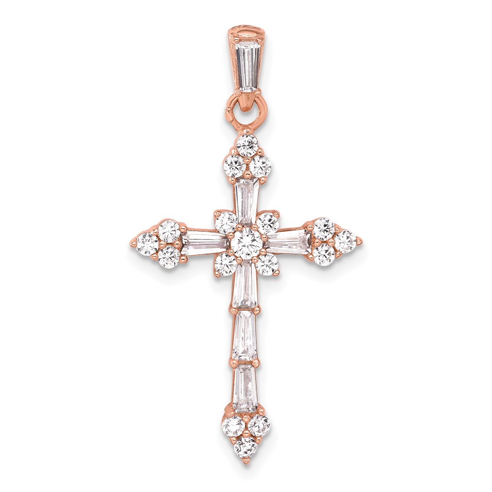 Sterling Silver Rose-tone CZ Cross Pendant (QC11418)