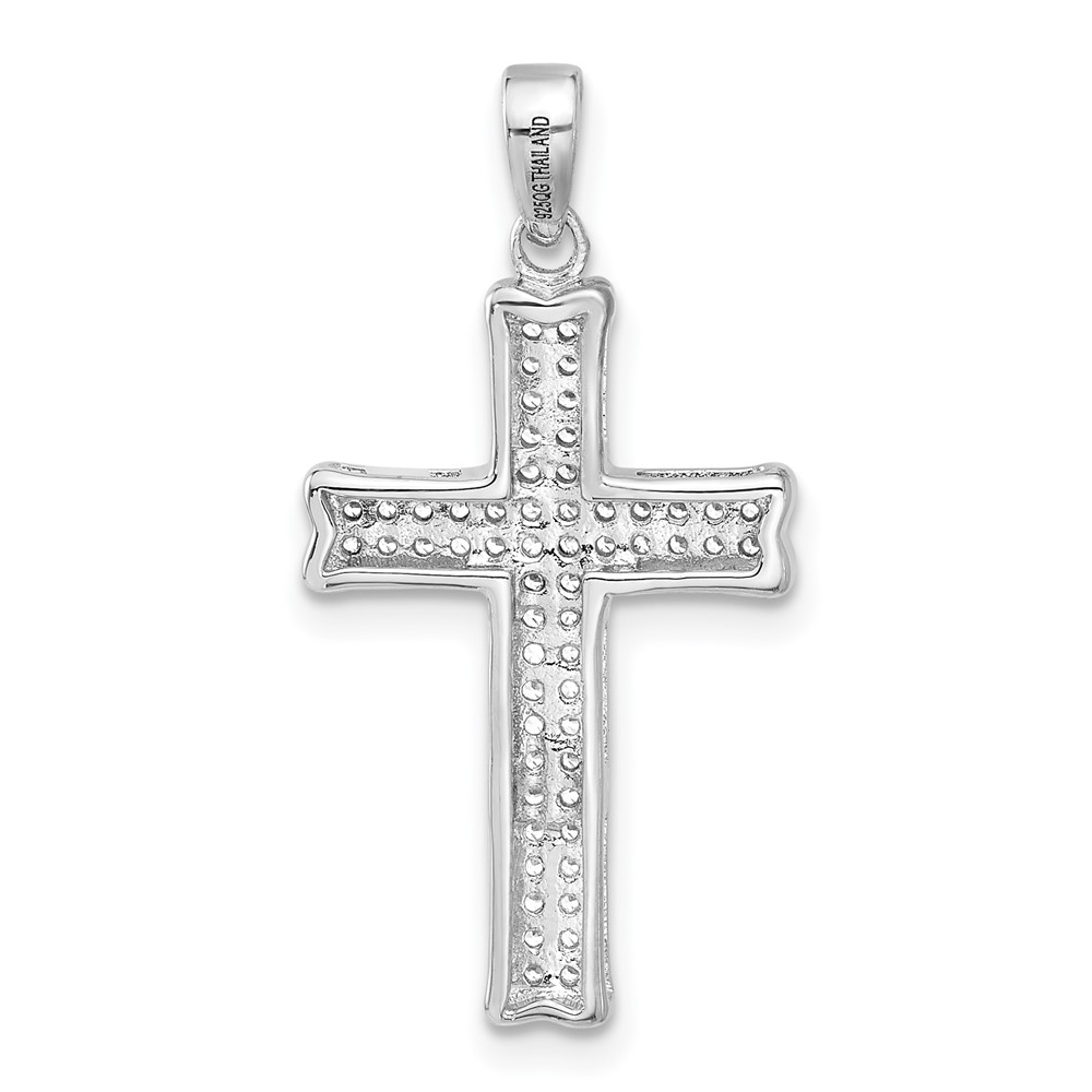 Sterling Silver Rhodium-plated Polished CZ Pave Cross Pendant (QC11431)