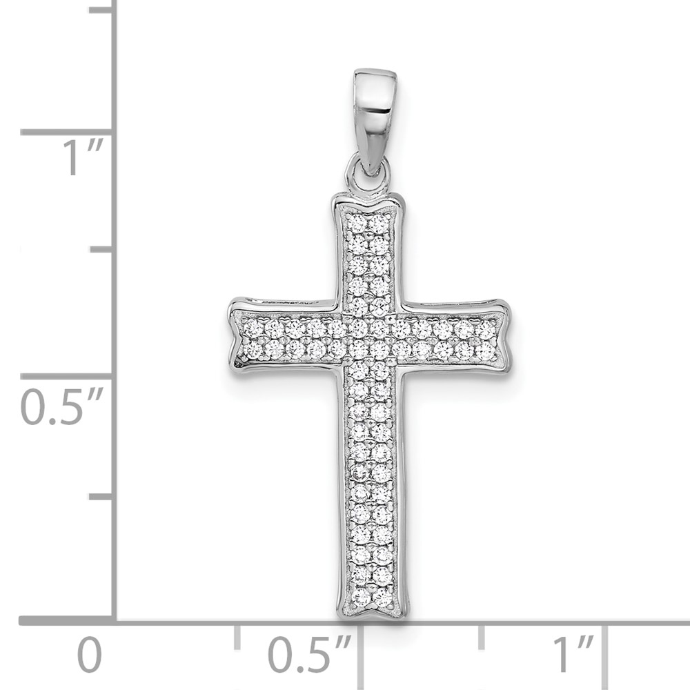 Sterling Silver Rhodium-plated Polished CZ Pave Cross Pendant (QC11431)