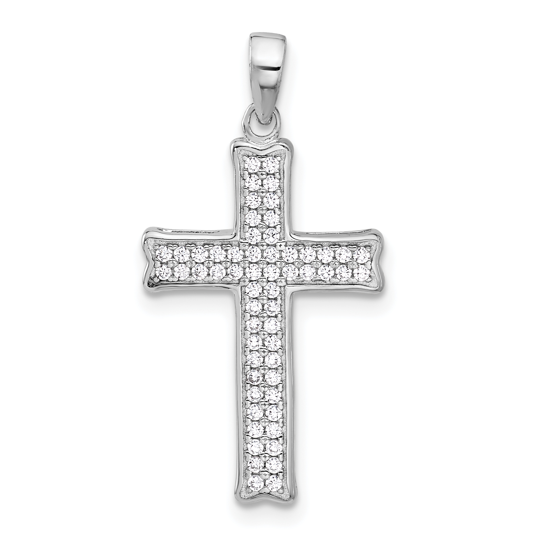 Sterling Silver Rhodium-plated Polished CZ Pave Cross Pendant (QC11431)