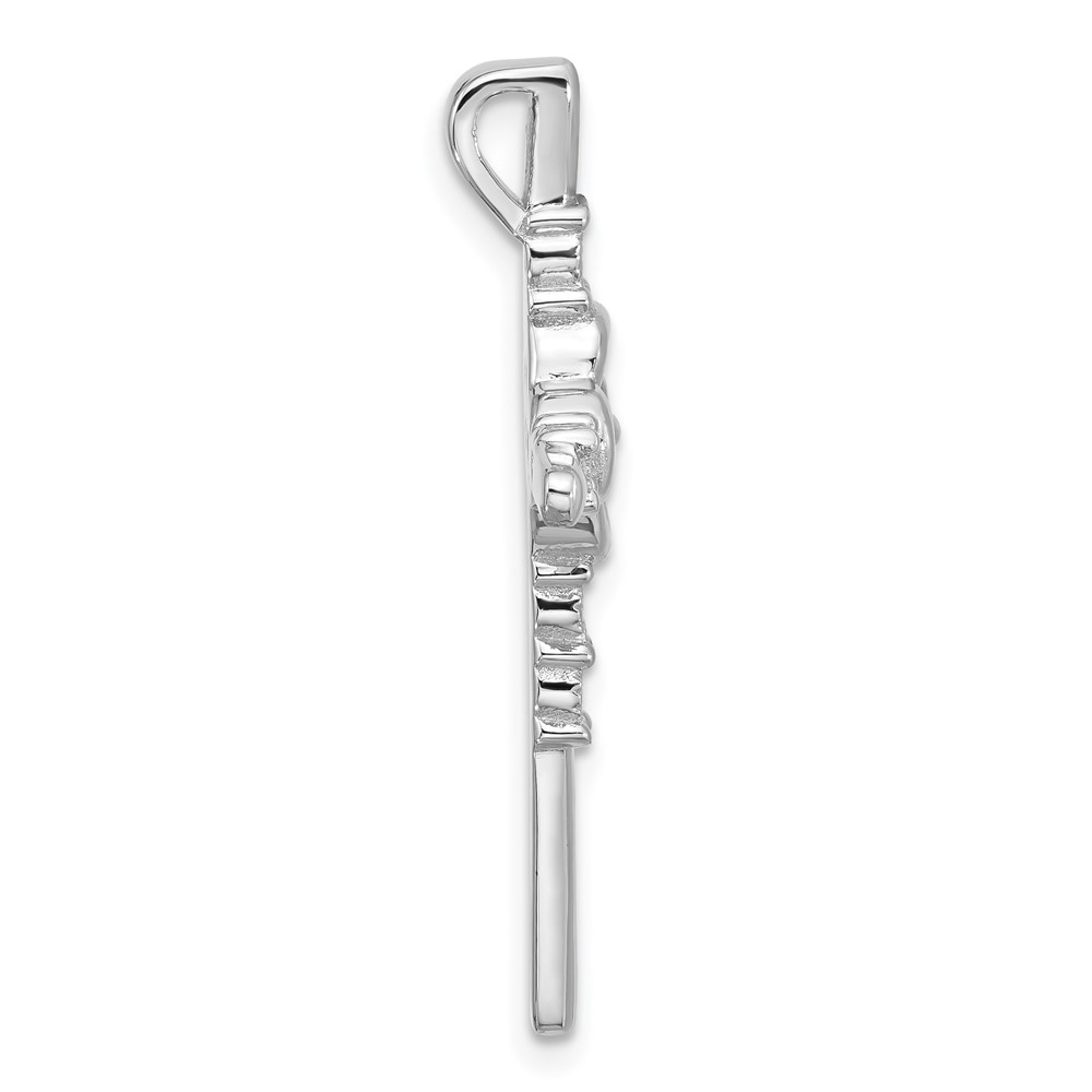 Sterling Silver Rhodium-plated Polished Flower CZ Cross Chain Slide (QC11443)