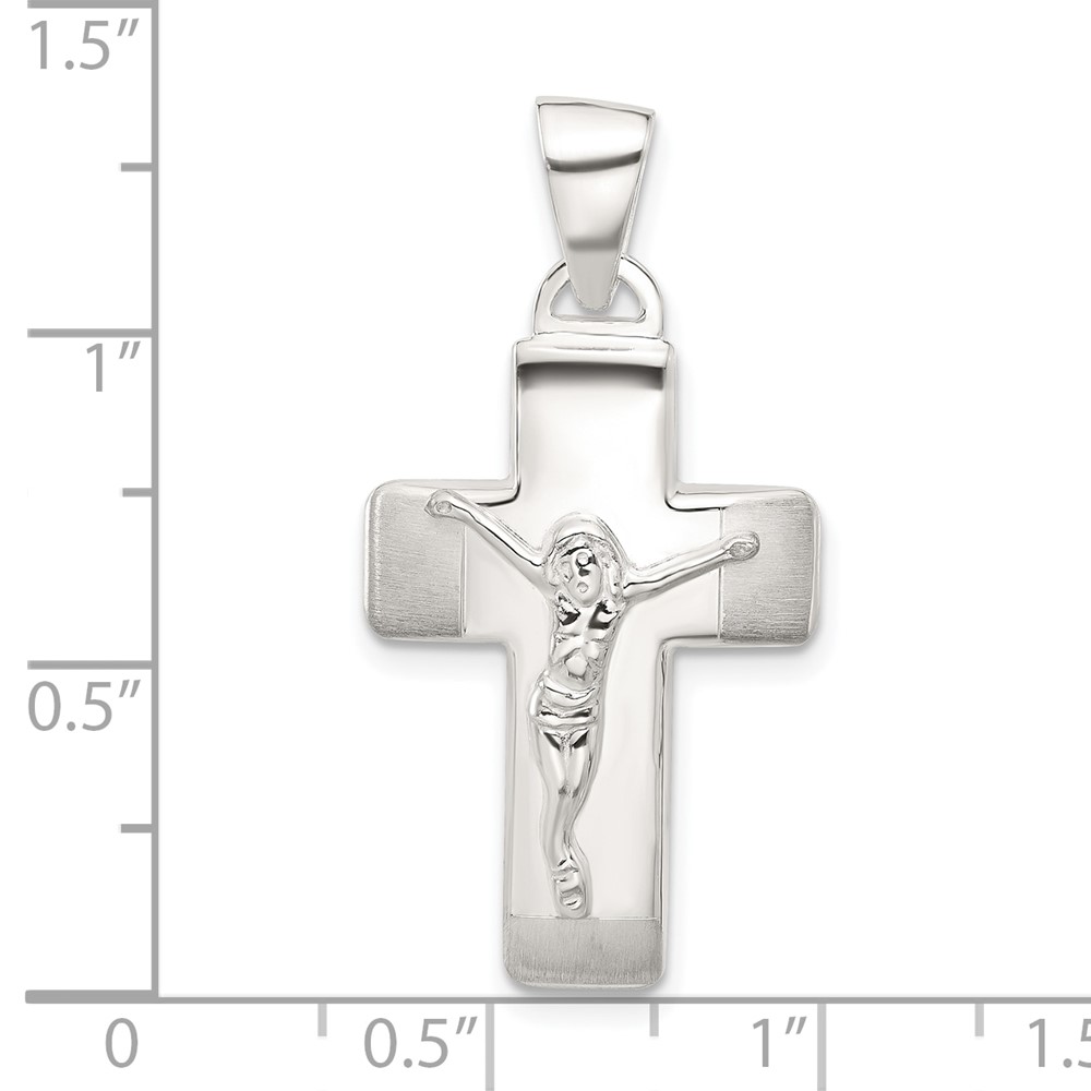 Sterling Silver Satin and Polished Crucifix Cross Pendant (QC11450)