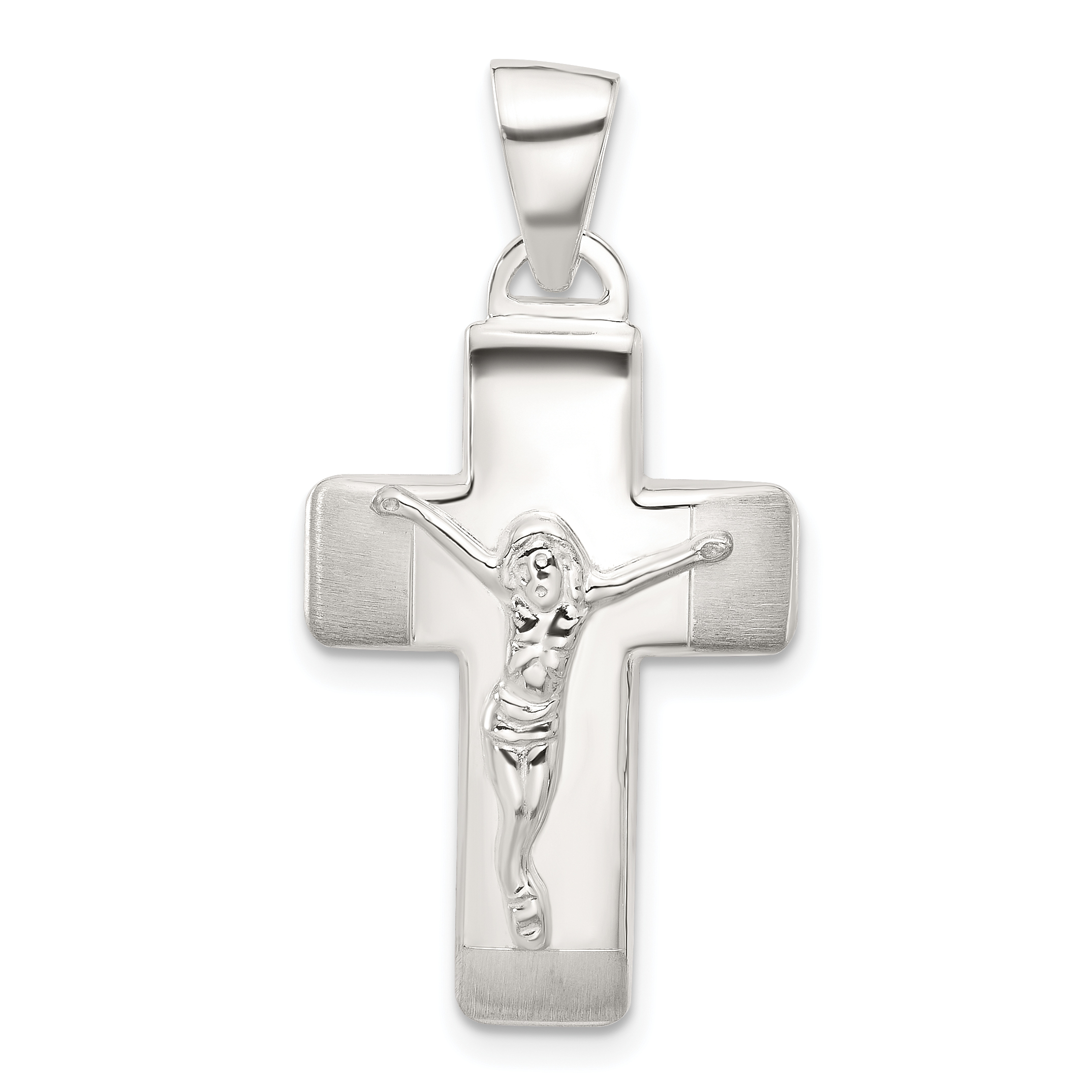 Sterling Silver Satin and Polished Crucifix Cross Pendant (QC11450)