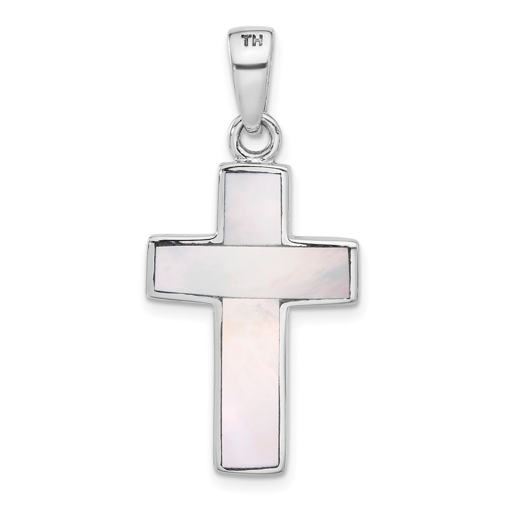 Sterling Silver Rhodium-plated Reversible Mother of Pearl Cross Pendant (QC11458)