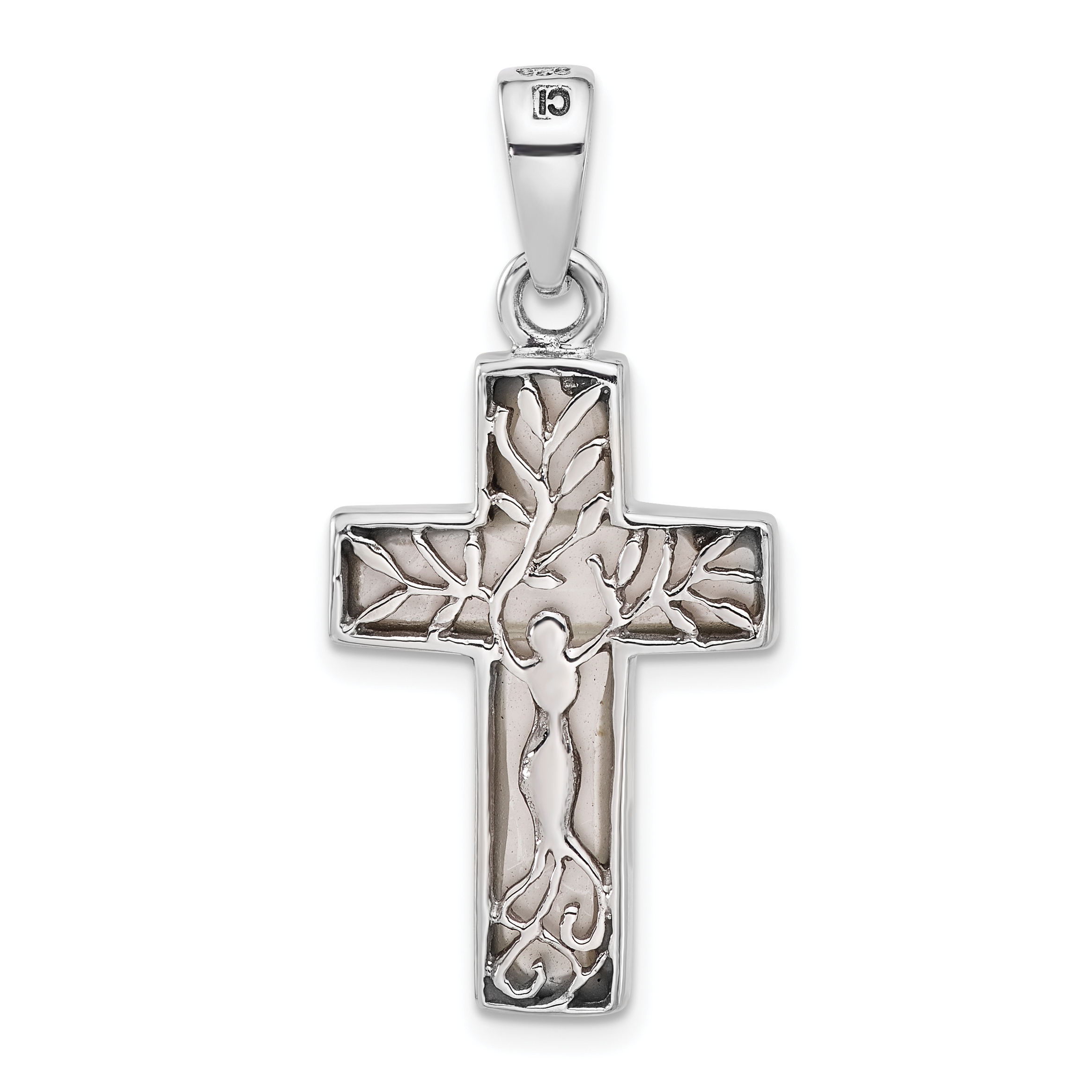 Sterling Silver Rhodium-plated Reversible Mother of Pearl Cross Pendant (QC11458)