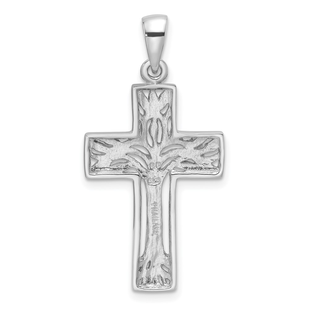 Sterling Silver Rhodium-Plated Polished Cross with Tree Pendant (QC11461)