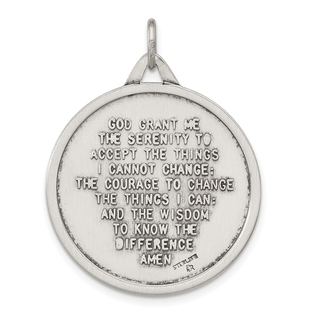 Sterling Silver Antiqued Solid Praying Hands Serenity Prayer Pendant (QC11467)
