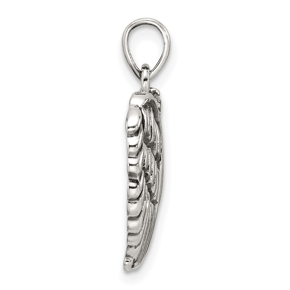 Sterling Silver Polished and Antiqued CZ Angel Wing Heart Pendant (QC11468)