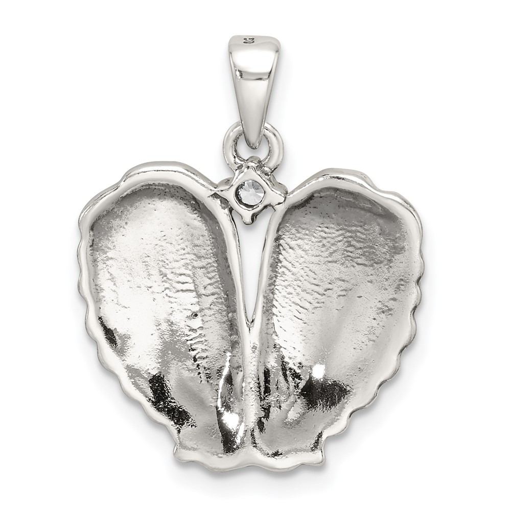 Sterling Silver Polished and Antiqued CZ Angel Wing Heart Pendant (QC11468)