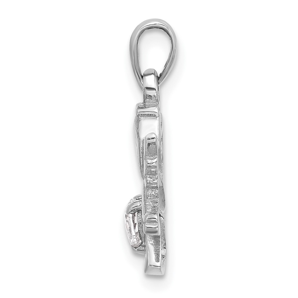 Sterling Silver Rhodium-plated Heart CZ Angel Pendant (QC11469)