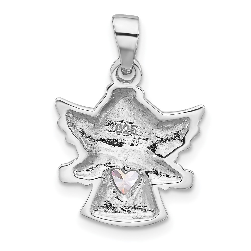 Sterling Silver Rhodium-plated Heart CZ Angel Pendant (QC11469)