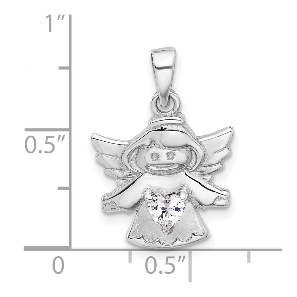 Sterling Silver Rhodium-plated Heart CZ Angel Pendant (QC11469)