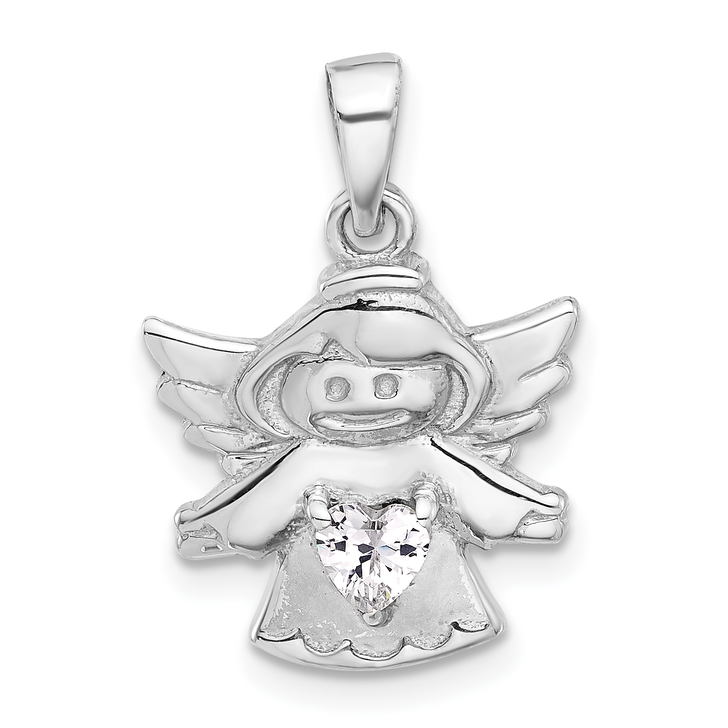 Sterling Silver Rhodium-plated Heart CZ Angel Pendant (QC11469)