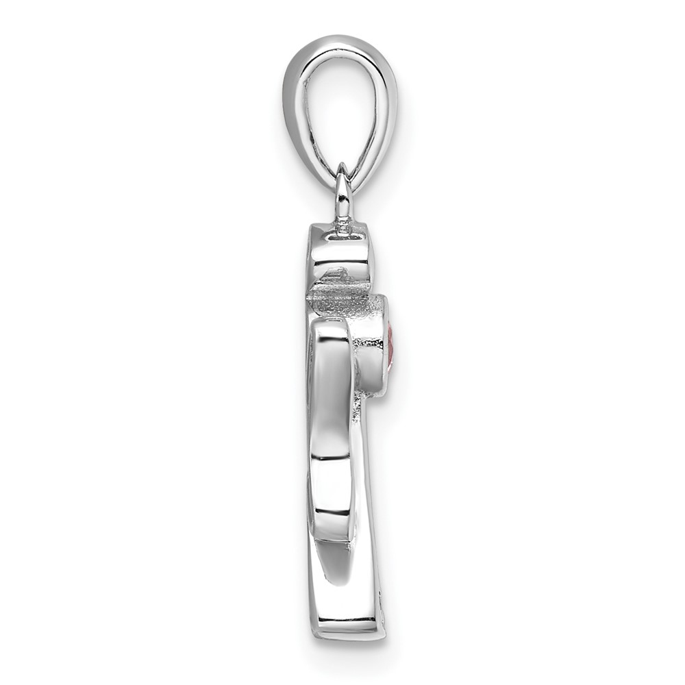 Sterling Silver Rhodium-plated Pink and Clear CZ Angel Pendant (QC11470)