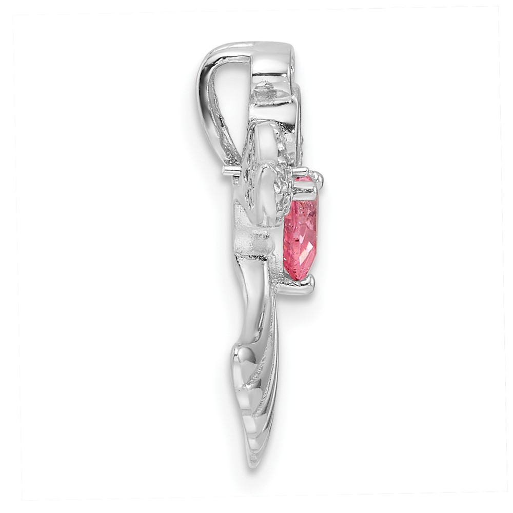 SS Rhodium-plated Pink and Clear CZ Angel Chain Slide Pendant (QC11471)