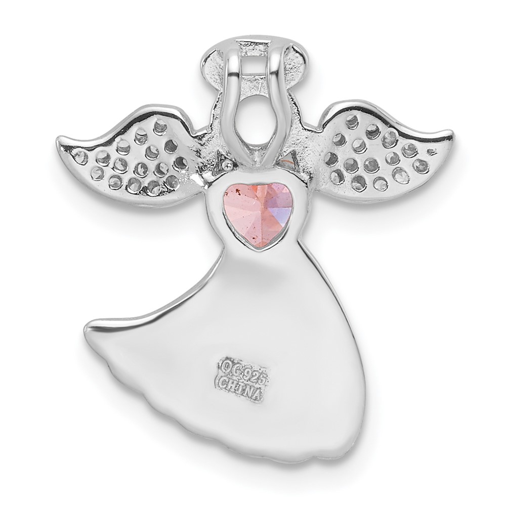 SS Rhodium-plated Pink and Clear CZ Angel Chain Slide Pendant (QC11471)