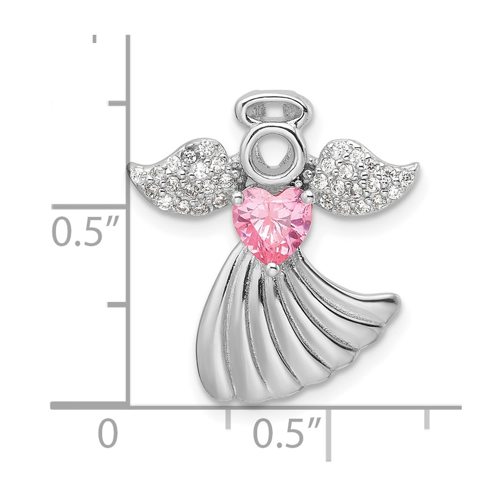 SS Rhodium-plated Pink and Clear CZ Angel Chain Slide Pendant (QC11471)