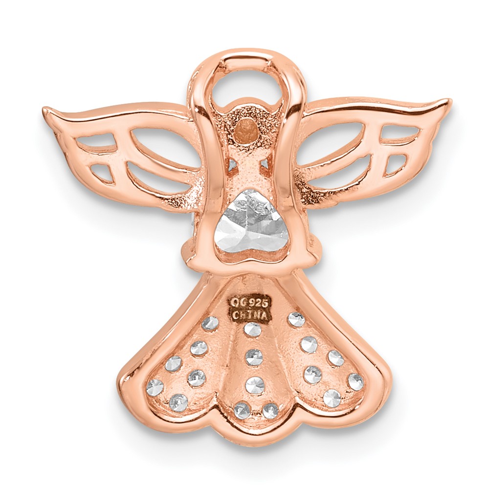 Sterling Silver Rose Gold-plated CZ Angel Chain Slide Pendant (QC11472RP)