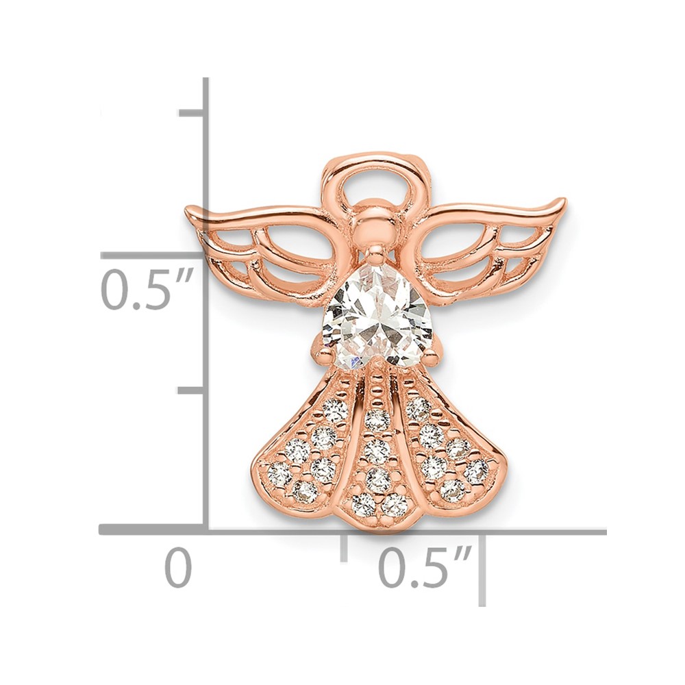 Sterling Silver Rose Gold-plated CZ Angel Chain Slide Pendant (QC11472RP)