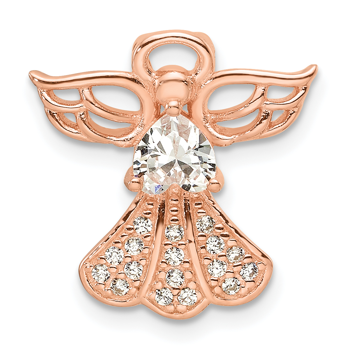 Sterling Silver Rose Gold-plated CZ Angel Chain Slide Pendant (QC11472RP)