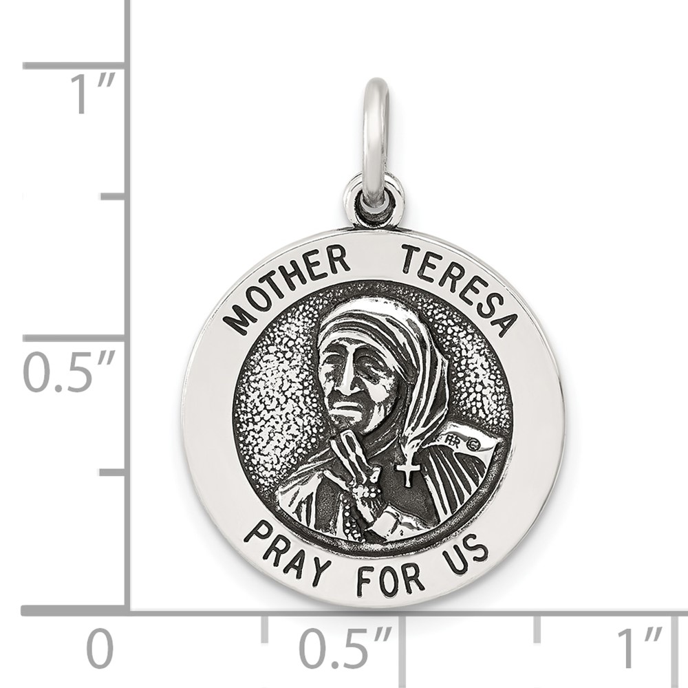 Sterling Silver Antiqued Solid Mother Teresa Medal (QC11473)