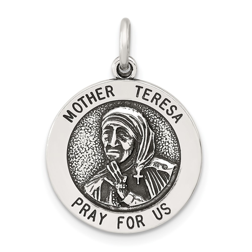 Sterling Silver Antiqued Solid Mother Teresa Medal (QC11473)
