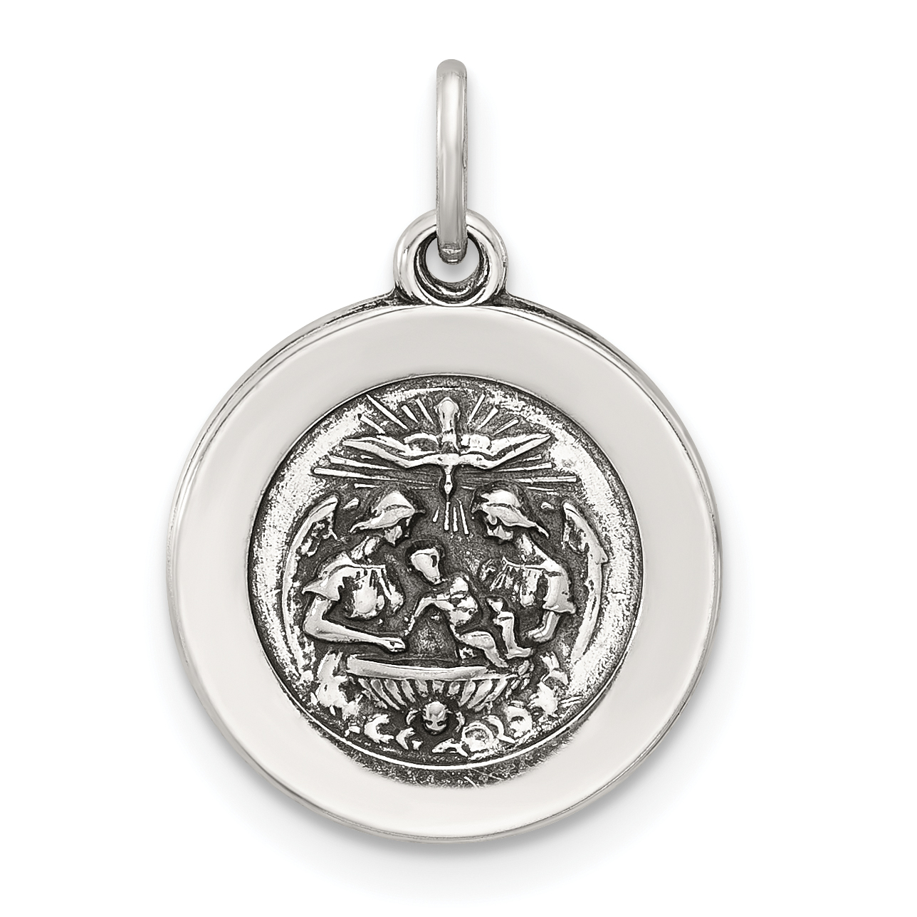 Sterling Silver Antiqued Solid Baptism Medal (QC11474)