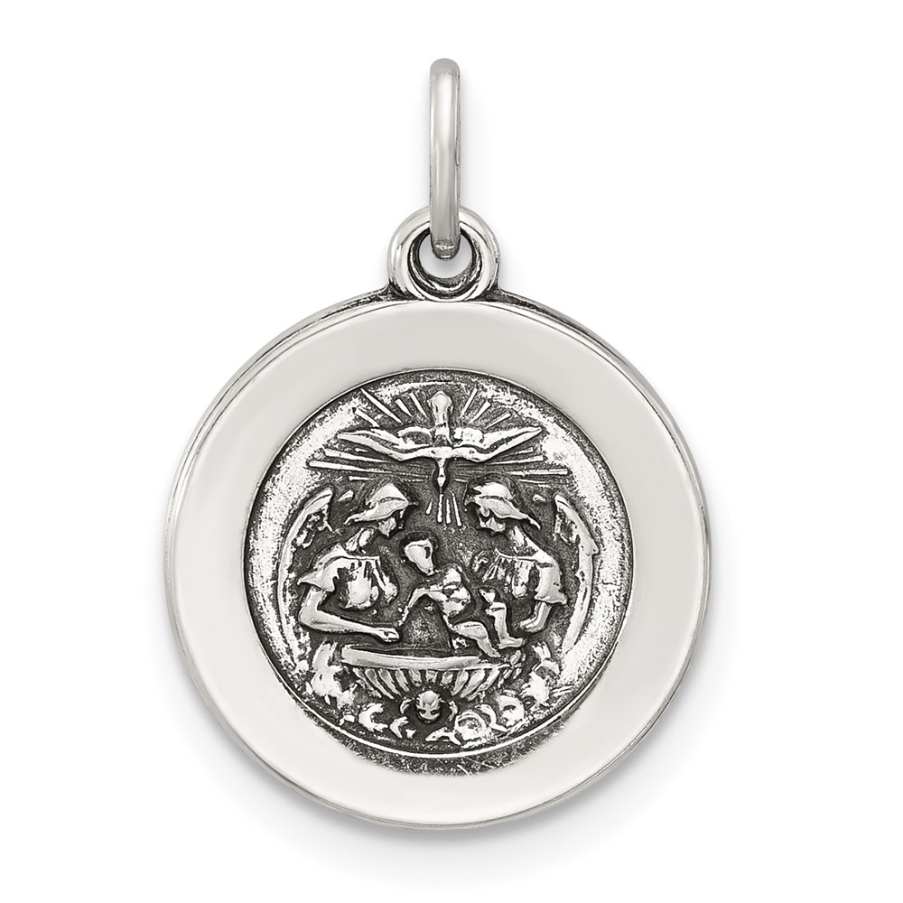 Sterling Silver Antiqued Solid Baptism Medal (QC11474)