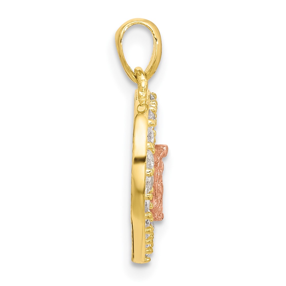 SS Gold and Rose-tone CZ Our Lady of Guadalupe Heart Pendant (QC11475)